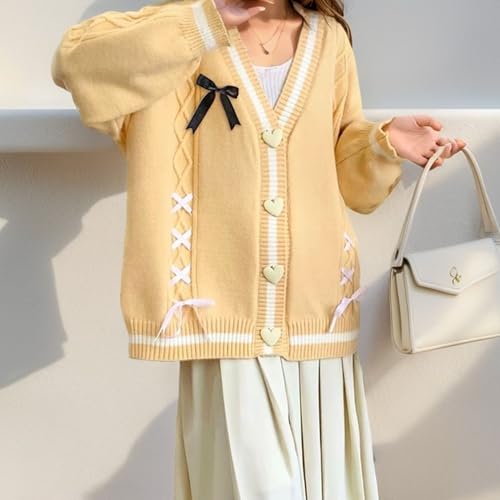 Image of Chevara Women's Cute Sweet Cardigan Sweater Kawaii School Uniform Button Long Sleeve V-Neck Knitted Outerwear