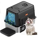 Odor Control Stainless Steel Litter Box, Automatic Smell Self Cleaning, No Smell Extra Large Enclosure Cats Litter Tray with Lid, High Sided Litter Box for Large Cats