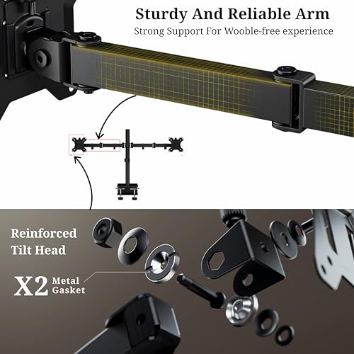 Image of BIJASANI Vertical Dual Monitor Stand | Stacked One Above Other | Large Dual C-Clamp | 810mm Single-Pole | 10 KG Per Arm | 10-32 inch | Tilt Swivel Rotation | 3 Year Warranty | WFH Trading Gaming