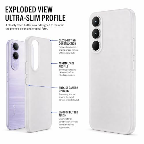 Image of FIRST MART Back Cover for Vivo V70 FE | Ultra-Thin Frosted Matte Semi-Transparent Silicone Case, Anti-Slip Grip, Precise Fit | White