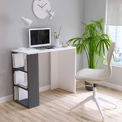 Homemania Schreibtisch Mit Regalen – Weiß/Walnuss, 90x40x75 Cm Für Büro & Homeoffice