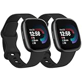 2 Pack Bands Compatible With Fitbit Versa 4 / 3 / Sense/Sense 2, Soft Silicone Sports Bands Replacement Straps for Men Women (Black+Black, Small)