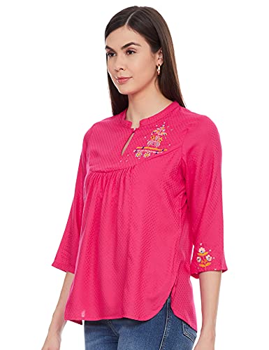Image of Rangriti Pink Viscose Indie Top for Women