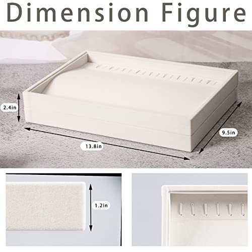 Image of Coward Set of 2 Stackable Necklace Holder Organizer Tray Velvet Necklace Display Stand for Selling Jewelry Box Case for Storage (beige(necklace+necklace))
