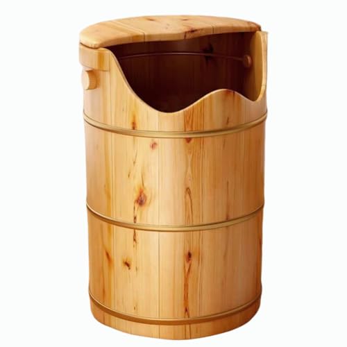PP-Vic Bañera para Pies De Madera,Bañera para Pies Sólida Y Profunda para Remojar Los Pies,Bañera para Pies Grande Y Gruesa para El Hogar,Cuidado Portátil De Los Pies,con Tapa Y Desagüe,H 60cm