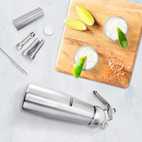 Foto von GreatWhip Sahnespender aus Aluminium 500ml, Betrieb mit Sahnekapseln, für Sahne, warme und kalte Saucen, Suppen, Espumas und Desserts