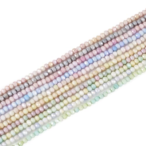 PandaHall 9 Strands 4mm Rondelle Faceted Crystal Glass Beads AB Color Tiny Craft Spacer Beads Bulk for DIY Friendship Bracelet Jewellery Making