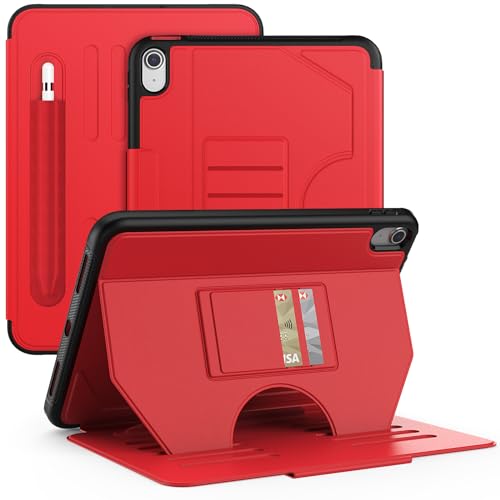 Image of ProElite Cover Case for Apple iPad (A16) 11th /10th Gen (2025 /2022) Case, Smart Magnetic Shockproof Protective Case with 5 Stable Stands with Pencil Holder for Apple iPad 11th /10th Gen, Red