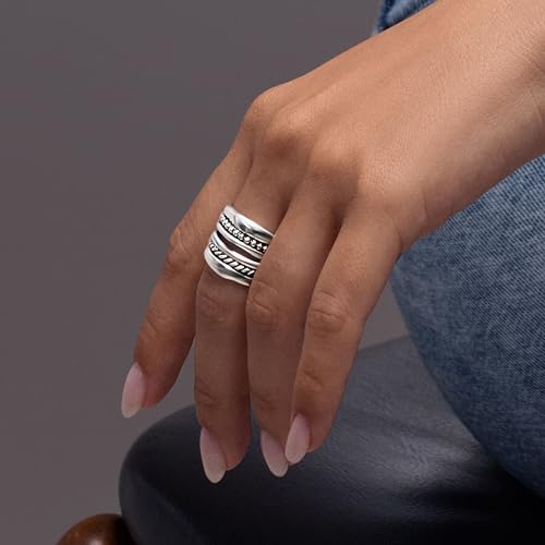 JEAN RACHEL JEWELRY 925 Sterling Silver Ring - Wide Multi Strand Rope & Bead Vintage Design - Hypoallergenic, Lead & Nickel Free Jewelry - Artisan Handcrafted Statement Rings for Women2