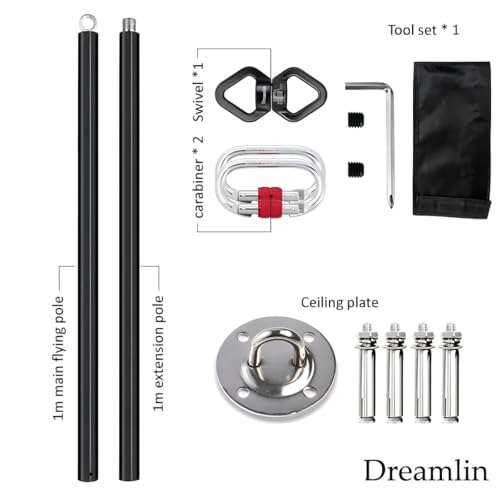 Image of Dreamlin 6.6ft /2m Silicone Aerial Flying Dance Pole Portable Suspension Fitness Tube Hanging Rotary Silicone Steel Dancing Pole Gym Equipment for Home Bar