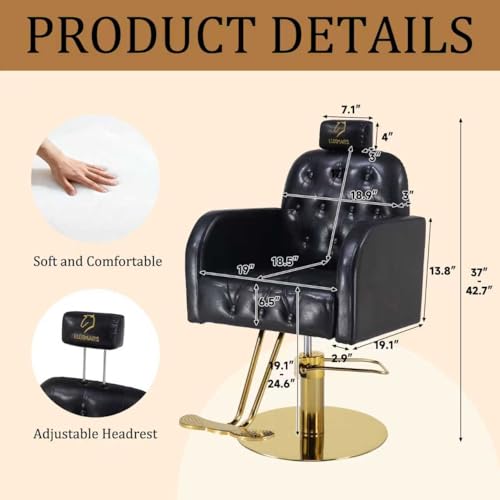 Image of Vintage Barber Chair,360 Swivel Salon Chair with Reclining,Adjustable Height,Professional Stylist Chair with Heavy-Duty Hydraulic Pump,Spa Equipment for Barbershop,Beauty,Home (Glossy Black)