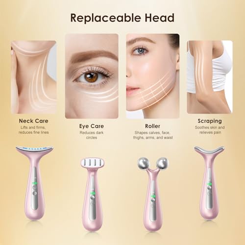 4-in-1 Multi-Area Beauty Care Device with Interchangeable Heads and Three Light Modes, Rechargeable Neck & Face Care Tool (Pastel Pink) - Image 5