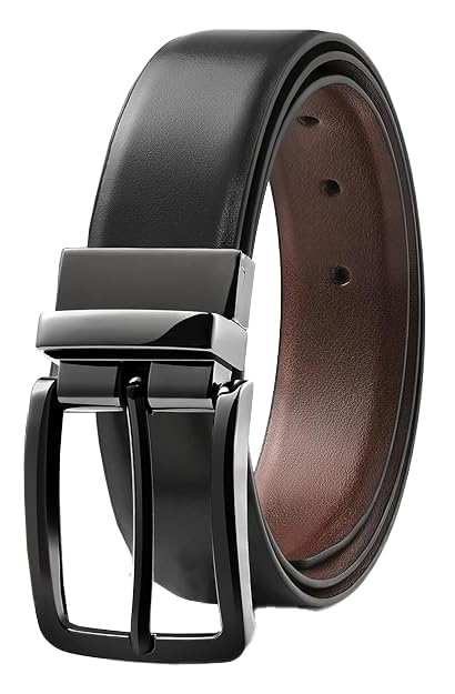 napa hide Reversible Leather Belt with Metal Buckle, Black and Brown, Classic Design-picture-20