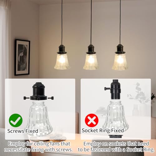 Image of HonoDing Ceiling Lamp Replacement Shade Set of 4, Glass Hammered Bell Ceiling Fan Light Covers, Clear Glass Lamp Shade for Ceilings Fan Light Chandelier Wall Sconce, Easy to Install(Clear Wavy)