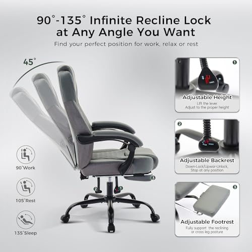 Image of amseatec Big and Tall Office Chair with Footrest, Lumbar Support, Grey