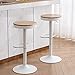 YOUTASTE 2X Taburetes de Bar con Asiento Redondo de Madera y Marco Metálico, Taburetes de Cocina Regulables en Altura y Giratorios 360 Grados (Juego de 2, Blanco)