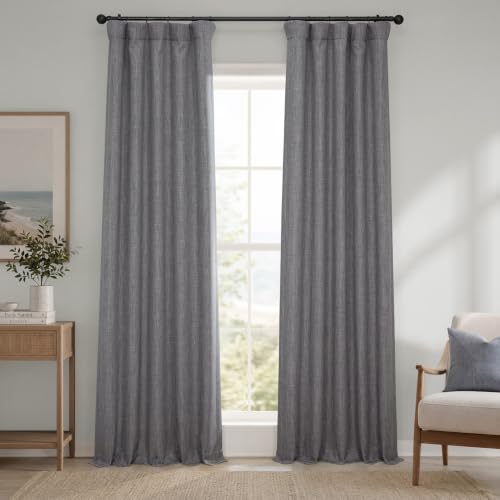 Image of HPD Half Price Drapes - Faux Linen Curtains for Living Room (1 Panel) - 50W X 84L - Textured Room Darkening Curtains for Bedroom 84 Inches Long - Drapes for Home Decor, Blazer Grey
