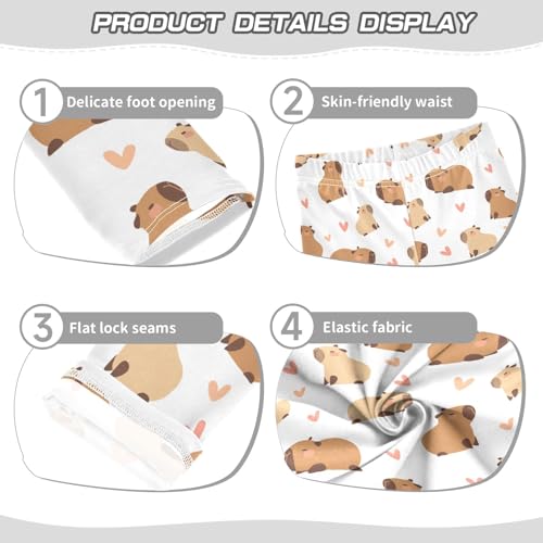 Cartoon Capybara with Hearts White Girls Leggings Soft Comfortable Athletic Leggings Dancing Pants for 4-10 Years3