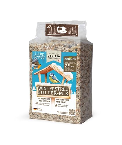 DELICIA® Mezcla de pienso de invierno (1,2 kg) · Comida de invierno para aves silvestres y aves de jardín · En paquete fresco resellable · Comida para pájaros domésticos · Comida para pájaros para