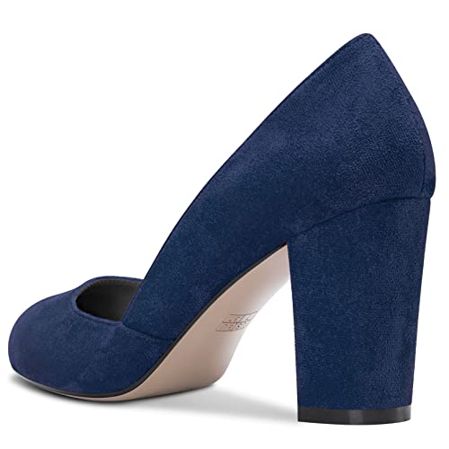 DearOnly Womens Pumps Round Closed Toe Block Chunky High Heel Slip On Suede Dress Shoes Shopping Office Cute 3 Inch3