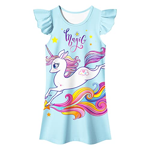 Lqsz Girls Nightgowns Magicals Unicorn Nightdress Nightie Sleepwear Pajamas Flutter Short Sleeves Nightgown For Girls 3 4T #TOP5