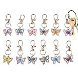 Strass Schmetterling Schlüsselanhänger | 12 Stück Regenbogen Farbverlauf Harz Damen Schlüsselringe - Mädchen Tasche Anhänger - für Kinder Mädchen Teenager Familie Freunde Partys Geburtstage Hochzeiten