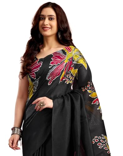 Image of SIRIL Women's Cotton Printed Saree with Unstitched Blouse Piece