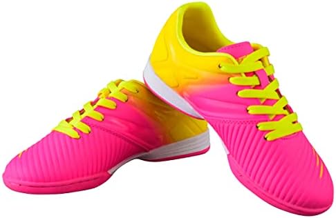 Vizari Kids Liga in Indoor Soccer Shoes | Boys and Girls (Pink/Yellow, 10)
