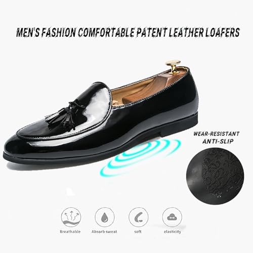 Men's Patent Leather Slip-On Platform Loafe Fashion Tassel Pointed Toe Low Top Lug Sole Non-Slip Business Dress Shoes Banquet Party Prom Formal Shoes4