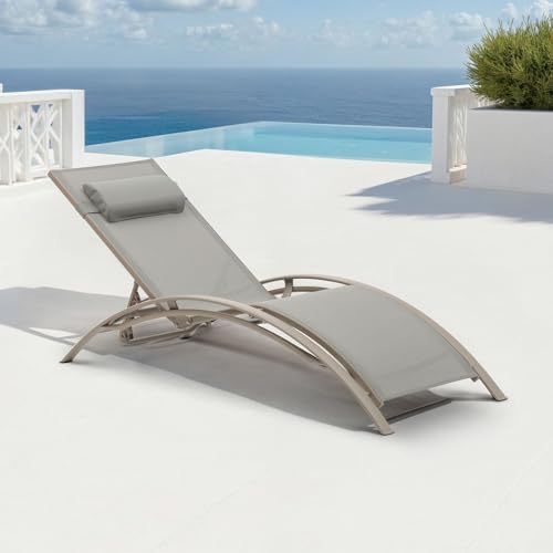 Gartenliege RELAX mit verstellbarer Rückenlehne und Kissen, Champagner – wetterfeste Sonnenliege, klappbar für Balkon oder Terrasse, Aluminiumgestell und Textilene, pflegeleicht und komfortabel