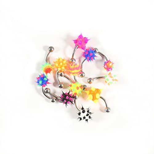 Memsion 14G Body Piercing Jewelry Surgical Steel Belly Button Rings Tongue Rings Packs Silicone Spike Ball Barbell Belly Tongue Nipple Rings Piercing for Women4
