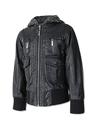 Kids Synthetic Leather Sherpa Fur Lined Motorcycle Jacket4