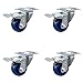 Stainless Steel Solid Polyurethane Swivel Top Plate Caster Set of 4 w/3.5" x 1.25" Blue Wheels - Includes 4 Swivel with Total Lock Brakes - 1200 lbs Total Capacity - Service Caster Brand