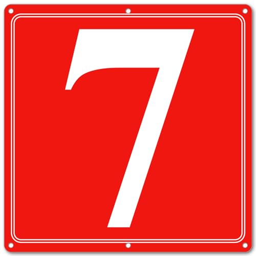Image of Premium Aluminum Number Signs 7, Metal 12 inch X 12 inch Red Numbered Signs Outdoor for Parking Lots, Floor, Dock, Court, Aisle, Field, High Visibility, No Fade, Weather-resistant