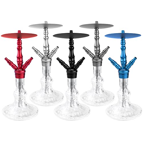 LUNA MINIMA Shisha Set Komplett 18/8er Schliff Anschlüsse Closed Chamber System | Zubehör inkl. Schlauch - Mundstück - Zange - Steinkopf - Kaminaufsatz - Molassefänger - Knickschutz | (Schwarz)