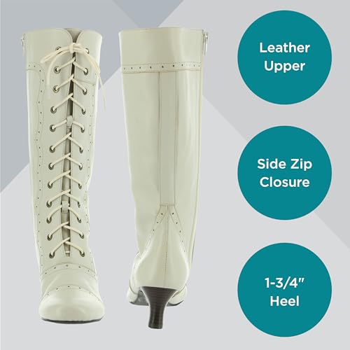 Masseys Women's Vintage Lace-Up Mid-Calf Leather Boot3