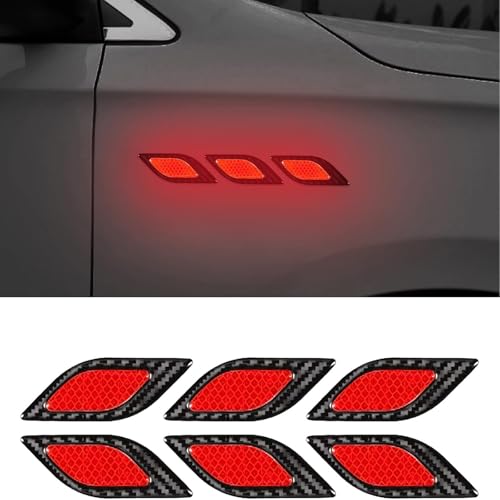 Image of Car Reflective Safety Stickers for Cars & Bikes, Side Fender Bumper, Night Visibility Warning Tape Waterproof High Intensity Reflector Decal Universal Fit (Set of 6, Red)
