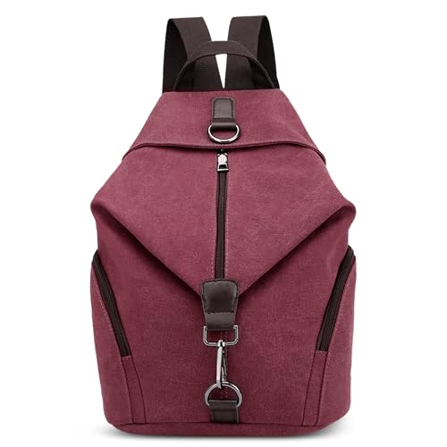 Image of DORRISO Women Backpack Ladies Anti-Theft Canvas Backpack Rucksack Large Capacity Lightweight Casual Travel Vacation Daypack Hiking Schoolbag Vintage Backpack Red Purple