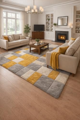 Image of Carpet for Hallway, Kitchen, and Modern Interiors, Cozy Shag Runner for Living Room, Entryway & Office Decor Size 6x9 feet Yellow B 3D