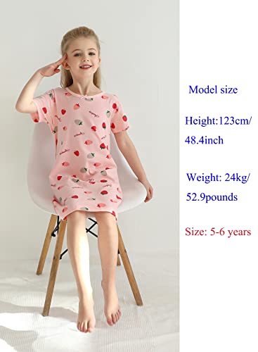 Zegoo Kids Girl Short Sleeve Crew Neck Cotton Nighties Soft Comfy Sleep Shirts Pink 5-6 Years #TOP3