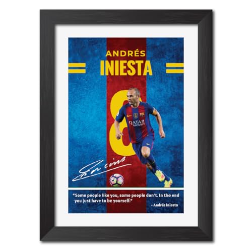 Image of TenorArts Andres Iniesta Quotes Poster Frame Barcelona Laminated Photo Framed Painting with Matt Finish Black Textues (12 inches x 9inches)