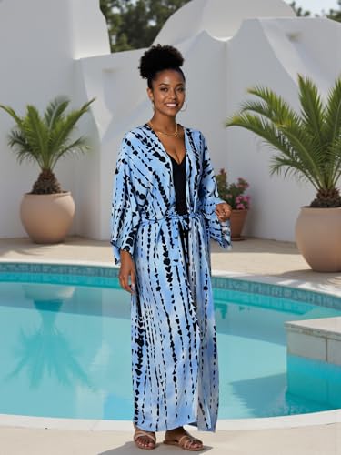 Image of Women's Kimono Cover Up Long Beach Dress Swimsuit Cover Ups Colorful Cardigan Lightweight Robe for Swimwear