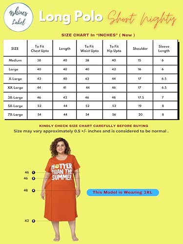 Image of 9shines Label Hosiery Cotton Knee Length Short Night Dress | Short Nighty for Women with Pocket | Graphic Print Nightwear | Night Gown for Women (M-7XL)