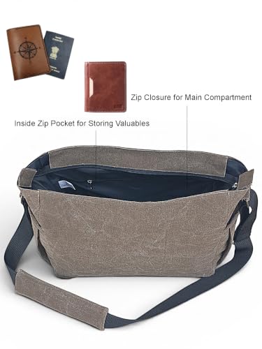Image of The House of tara Distress Finish Sturdy Cotton Canvas Messenger Bags for Men and Women | Zip Closure, Adjustable Body Strap I Crossbody Sling | External Zip Pockets