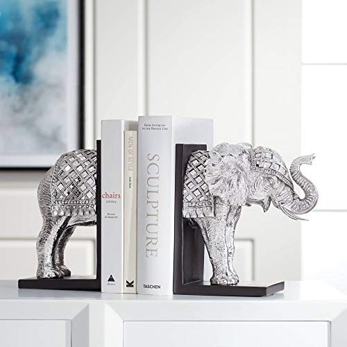 Elephant 9 1/4" High Silver Book Ends - Dahlia Studios #TOP18