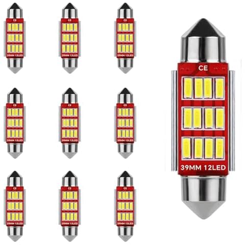 YOUNLEN 10 Pack Festoon LED Car Bulb,LED Dome Reading Xenon White Bulbs Car Interior Light Replacement License Plate Lights Map Lamps No Polarity 12V Cover