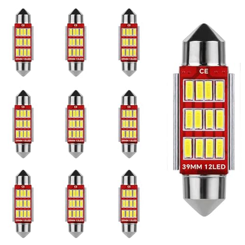 SIGANDG 10 Piezas Festoon 6418 C5W Bombilla LED para Coche 39MM, Canbus Sin Errores, Luces de Mapa Interior, Bombilla para Placa de Matrícula, 12V 500LM 12MSD 4014 Chipset 6000K (Blanco)