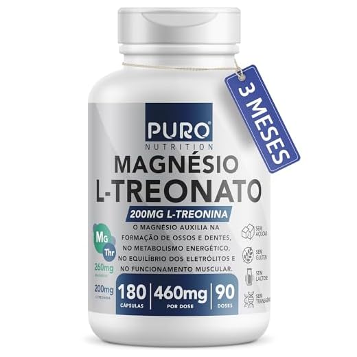 Magnésio L-Treonato Puro Nutrition + Quelato, Alto Teor de Magnésio por Porção, 180 Cápsulas