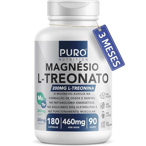 Magnésio L-Treonato Puro Nutrition + Quelato, Alto Teor de Magnés...