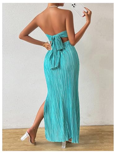 SOLY HUX Women's Twist Front Strapless Tube Dress Tie Backless High Split Vacation Maxi Dresses3